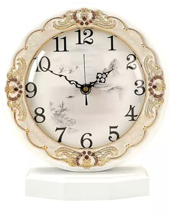 Relojes de sobremesa vintage, reloj que no hace tictac, funciona con pilas, reloj de chimenea creativo for sala de estar, reloj de estante decorativo for decoración del hogar(White)