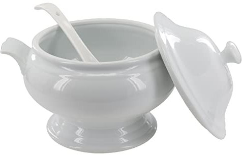 BIA Cordon Bleu Everyday Porcelain 3-Piece Soup Tureen (3.5 qt.) Set with Ladle, White