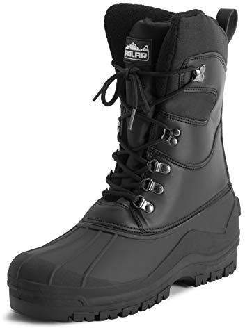 Polar Hombre Alto Malla Cubrir NylEn Pata Impermeable Suela De Goma Invierno Botas De Nieve - Negro Cuero - UK9/EU43 - YC0678
