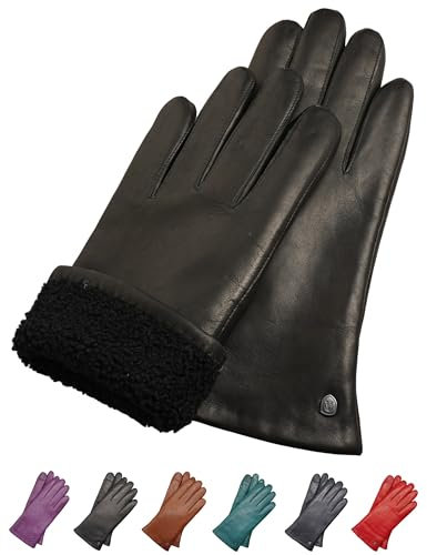 AKAROA ESTD 2019 Lederhandschuhe Damen MIA, Touchscreen Funktion, italienisches Leder, Futter aus original Neuseeland Lammfell, 4 Größen S - XL, schwarz, L - 8