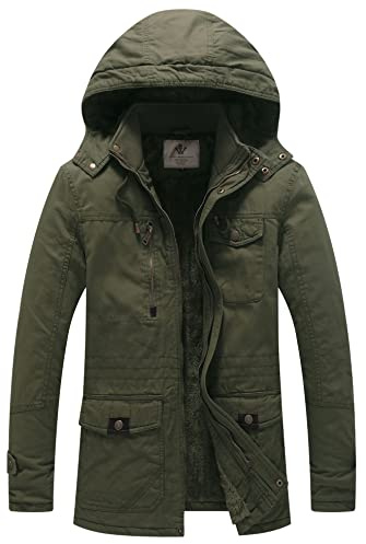 WenVen Chaquetas de Algodón a Prueba de Viento Abrigo Cálido Invierno Abrigo Forro Polar Grueso Chaquetas Longitud Media Delgada Hombres Verde Militar XX-Large