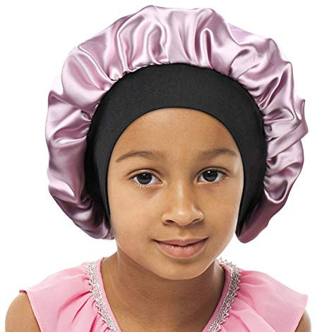SENGTERM Kinder Satin Schlafmütze Jungen Mädchen Doppelschichten Satin Motorhaube seiden Nachtmütze Elastisches Band Satin Bonnet Night Cap für Haare Haarpflege (2-8 Jahre) (pink, Einheitsgröße)