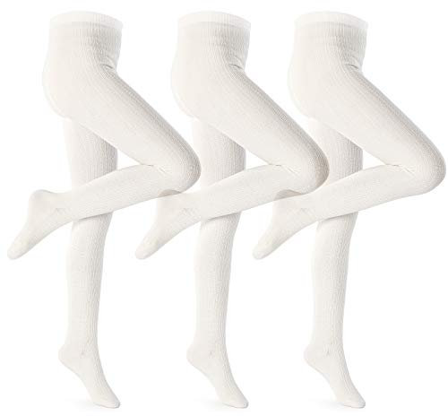 Petrass Mädchen Strumpfhosen Kleinkind Zopfmuster Baumwolle Nahtlos Tanz Ballett Baby Mädchen Leggings 3 Stück Elfenbein 9-10 Jahre