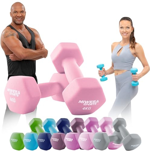Miweba Sports Neopren Hantelset NKH100 | 𝐏𝐫𝐨𝐟𝐢 Hantel - Hexagon Hanteln Set - Kurzhanteln - Kurzhantel Set - Gymnastikhanteln - Hantel Set - Dumbbell - 0,5-10 Kg (2X 4.0 kg, Rosa)