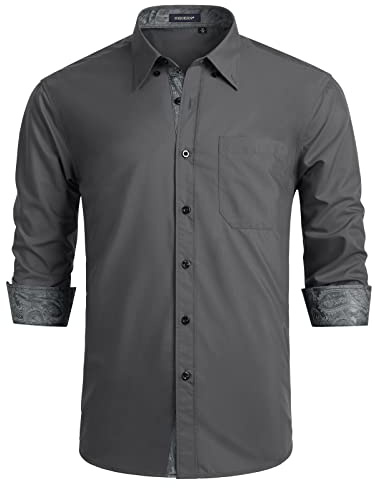 HISDERN Chemise Homme Business Regular Fit Chemises habillées boutonnées Longues avec Poche