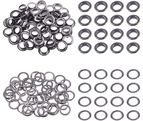 Swpeet 200 œillets en métal de 10 mm - 100 ensembles, kit d'œillets métalliques épais pour toile, cuir, rideaux