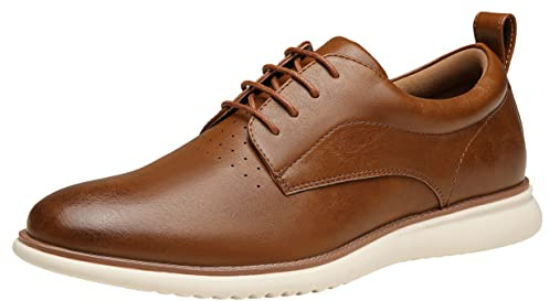 Jousen Mens Dress Shoes Casual Oxfords for Wedding Party Office Church Business Formal Rubber Bottom Lightweight Sneaker Oxford Shoes for Men (AMY9006 Brown 9)
