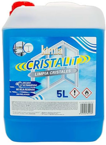 KIMIA - Limpia Cristales Cristalit 5L | Secado Ultrarrápido | Limpieza Profunda | Para Cristales, Espejos y Ventanas | para Superficies de Vidrio | Evita Formación de Marcas y Residuos