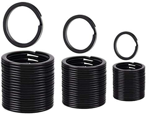 LATRAT 30 Stück Schlüsselringe aus Edelstahl, 3 Verschiedenen Größen Flache Schlüsselring, Schlüsselkettenringe zum Organisieren von Schlüsseln und Anhängern, Schwarz