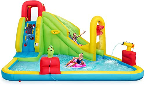 DREAMADE Hüpfburg mit Wasserrutsche, Hüpfburg XXL mit Wasserkanonen & Kletterwand & Basketballkorb, 400X335X230cm Bouncy Castle Outdoor & Indoor für Kinder 3-10 Jahre (ohne Gebläse)