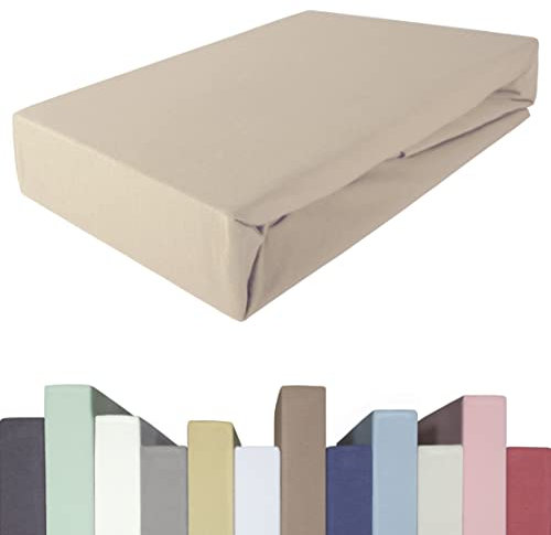 EDDA LUX Spannbettlaken für 20-40 cm hohe Matratzen, 120 x 200-220 bis 130 x 200-220 cm, Oeko-Tex, Baumwolle m. 5% Elasthan, Premium Spannbetttuch für Boxspringbett, in Sand