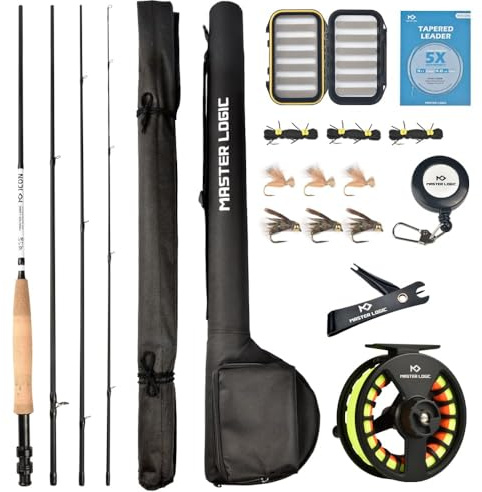 Master Logic Fly Fishing Rod and Reel Combo Starter Kit with Lightweight Fly Box Case & Fishing Flies and Die Cast Aluminum Reel, Carrying Case and Accessories, Fly Fishing Complete Starter Package