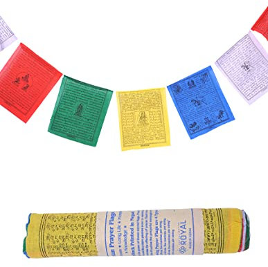 The Collection Royal Bandiere di preghiera tibetane all'aperto, bandiera zen, banner buddista colorato, bandiere chakra, bandiera geometria sacra, Made in Nepal Wind Horse Flag, Mantra tradizionali