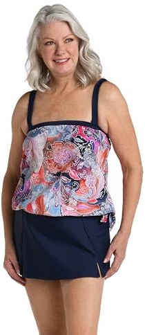 Maxine of Hollywood Women's Bandeau Tankini Swimsuit Top, Multi//Whirlwind Paisley, 18