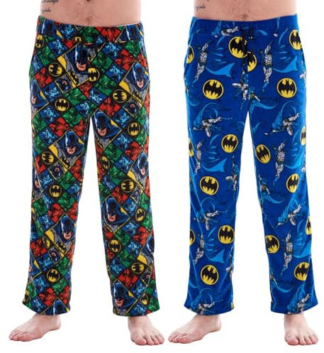 Keanu Pack of 2 Lounge Pants - Official Licensed Designs - Supersoft Fleece Pyjama Trouser Bottoms Night Wear (Bat Man Pack - L)