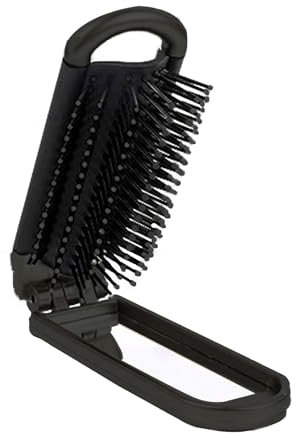SJJJS Brosse à CheveuxPliable avec miroir compact, format de poche pour le voyage, la voiture, le sac de sport et le sac à main (noir);