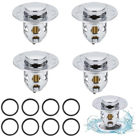 4 Pezzi Confezione da Scarico Lavabo Bagno Universale Pop up,Filtro Tappo Lavandino Bagno con Filtro Anti Clogging,Valvola Piletta Cucina Bidet Vasca(Per il foro di drenaggio di 34~40mm)