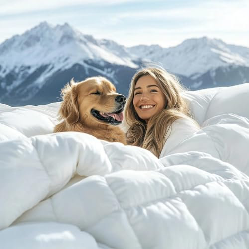 GDFP Daunendecke 135x200, 90% Daunen und 10% Federn, Maschinenwäsche, Winter Bettdecke 135x200 Daunen, Wärmeklasse: warm, Füllgewicht 900g, Weiß