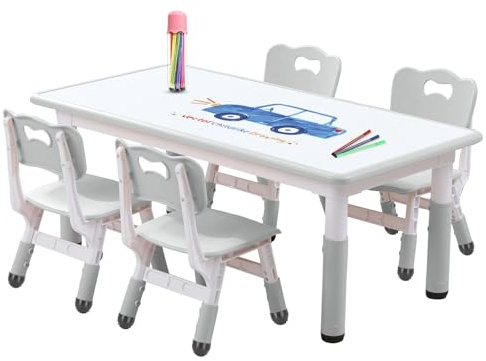 JIAOQIU Kids Table and Chair Set for Toddlers - Adjustable Activity Center with Non-Slip Legs & Graffiti-Proof Surface Ages 3-12