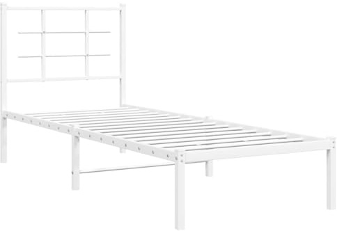 vidaXL Sängram med huvudgavel metall vit 80x200 cm, säng, metallsäng, metall sängram, sängar, metallsängar, metall sängramar, gästsäng, gästsängar