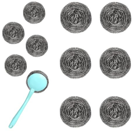 20 Stück Stahlschwamm Topfschrubber mit Griff, Generisch Drahtwaschl Stahlschwamm, Topfreiniger Edelstahl für schwer zu reinigende TopfkratzerStahlwolle-Schrubber wie Herde, Drahtschwamm