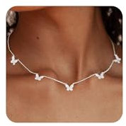 FUNEIA Gold Silber Kette Damen 14 Karat Vergoldete Halskette Cubic Zirkonia Choker Herz Schmetterling Blume Kette Hypoallergene Wasserfest Statement Kette Prsonalisiert Modeschmuck Geschenke