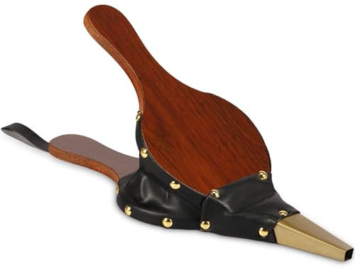 MENIBBLER Wood Bellows Fireplace Bellows, Portable Wooden Fire Blower with Cast Nozzle, Heat Resistant BBQ Fire Air Blower Lightweight Chimney Hand Bellow with Hanging Strap for Outdoor Camping (S)