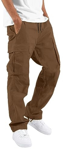 Generisch Hombres Casual Cintura Color Deporte Sombrero Tejido Bolsa Pie Cuerda Pantalones Sólidos Cargo de Cargo Corbata Hombres Pantalones Cargo, café, 5XL