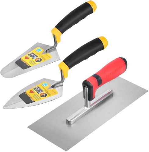 Herramientas De Albañilería - 3 Piezas Herramientas De Cemento Con Mango De Agarre Suave | Utensilios De Construcción,Para Reparación, Relleno, Colocación De Mortero, Estuco, Baldosa, Ladrillo, Suelo