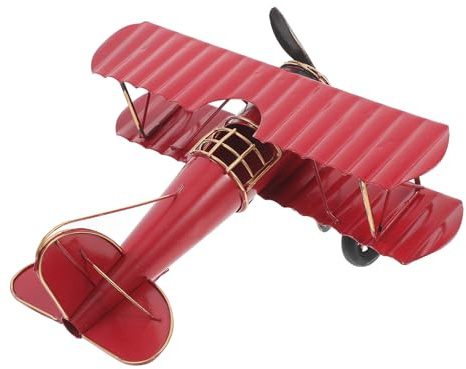 SOIMISS Vintage Red Metal Airplane Model Double-Wing Iron Aircraft Decoration Retro Desktop Plane Ornament for Home and Photography Props
