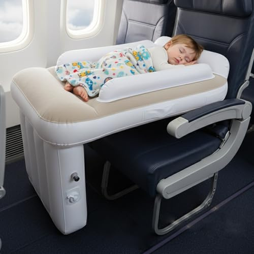 Obelunrp Cama de avión para niños pequeños, Cama de avión Inflable para bebés con cinturón de Seguridad, Extensor de Asiento de Viaje portátil para bebés con Bolsa de Almacenamiento y Bomba de Mano