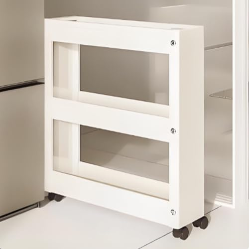 YVYKFZD Metal smal förvaringsvagn, Rullvagn nischhylla på hjul, köksvagn smalt förvaringsskåp, Fristående badrumsarrangör for matsal, små utrymmen(Creamy white,5.9x15.7x27.5)