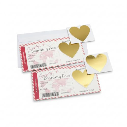 Scratch Card Reveal Personalised Holiday Scratch Card with Gold Foil, Reveal Holiday Surprise Card, Personalised Boarding Pass Card, Boarding Pass Scratch Gift for Festival Destination, 2pcs