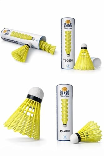 TSportsuk 2000 Nylon Badminton Shuttlecocks – Medium Speed (Yellow)
