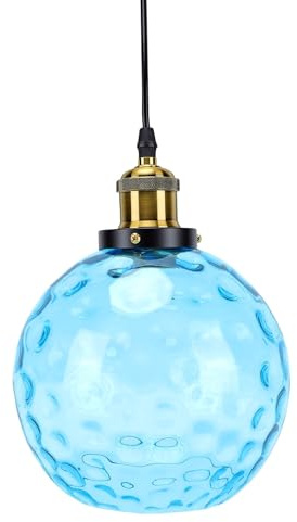 Ejoyous Glas Pendelljus Handblåst Vattenvåg Glas Hänglampa med (Blå)