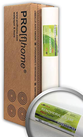 Profhome Renoviervlies 150g Öko Malervlies umweltbewusst Vlies glatte überstreichbare reißfeste Vliestapete nachhaltig umweltschonend weiß 1 Kart. 4 Rollen 75qm FSC® MIX Nr. TSUD-COC-001718-KR