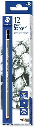 STAEDTLER Kohlestifte Mars Lumograph charcoal, Sechskantform, hoher Ruß- und Kohleanteil, Premium-Kohlestifte, Härtegrad M, 12 Stifte in Kartonfaltschachtel, 100C-M