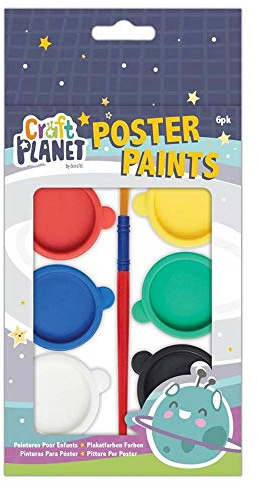 Craft Planet Poster Paint 6 Pieces, Assorted Colours, Art & Craft Supplies, Painting, Washable Paint, Art & Crafts Set Supplies, Non-Toxic, Safe, Poster Making, Cards, Water Soluble