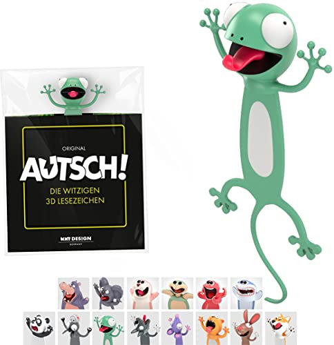 KXT Witzige 3D Lesezeichen - Original AUTSCH! Cartoon Tiere - Lustiges Geschenk für Kinder und Erwachsene (Gecko)