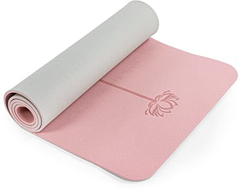 Non Slip, Pilates Fitness Mats, Eco Friendly, Anti-Tear 1/4 Thick Yoga Mats for Women, Exercise Mats for Home Workout with Carrying Sling (72x24, Parfait Pink & Gray)