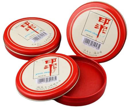 ZHONGJIUYUAN 3 sellos redondos de tinta roja para caligrafía, para pintar Yinni Chino, almohadilla de tinta roja para Inkan o Hanko Name Chop(30 g por uno)