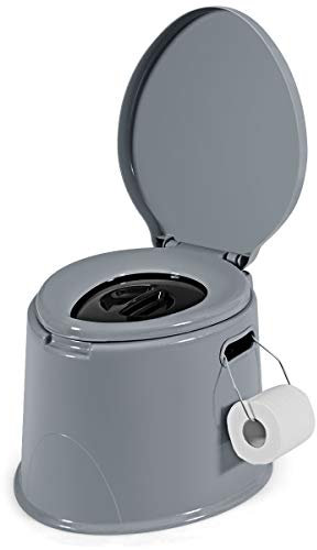 RELAX4LIFE Toilette Portable avec Couvercles et Poignée, WC de Camping avec Seau Amovible et Porte Rouleau de Papier, Charge Max 200KG, pour Randonnée, Voyages et Embouteillage, Gris et Noir
