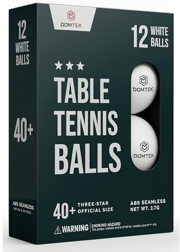 Domtek Ping Pong Balls 3 stjärnor – 40 + Pro ABS bordtennisbollar paket med 12 – perfekt för inomhus- och utomhus bordtennis (vit)