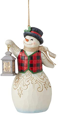 Enesco Jim Shore Snowman with Lantern Hanging Ornament, 4.53 Inches