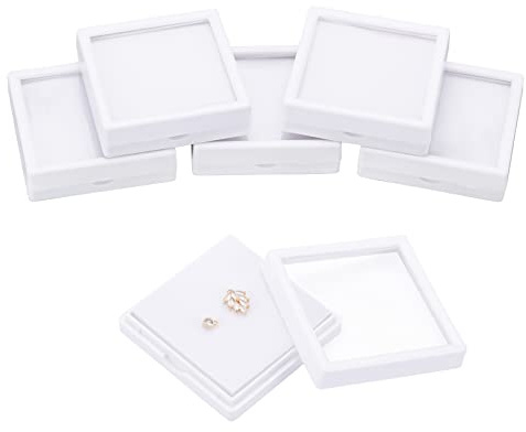 BENECREAT 6 pezzi scatola di visualizzazione di pietre preziose bianche con scatole regalo cuscino spugna scatola finestra trasparente per imballaggio gioielli (7x7x2 cm)
