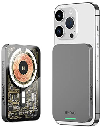 HINOVO MagSafe Powerbank 5000mAh, 8.9mm Ultra dünn Cyberpunk Metalldesign Wireless Power Bank Magnetische, 20W PD Schnellladung Mini Akkupack für iPhone 15/14/13/12 Serie