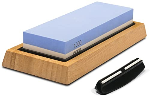 Whetstone Knife Sharpening Stone Kit - Double Sided Whetstone Knife Sharpener 1000/6000 Grit, Professional Honing Sharpening Stone Set With Slip-Resistant Bamboo Base and Angle Guide