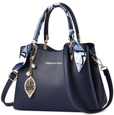 DIRRONA Mode Damen Handtasche Elegante Umhängetaschen Arbeit Party Reisen Geschäft Crossbody Tasche Blatt Anhänger Mittel Lässig Pu Leder Wasserdicht Schultertasche Henkeltasche Blau
