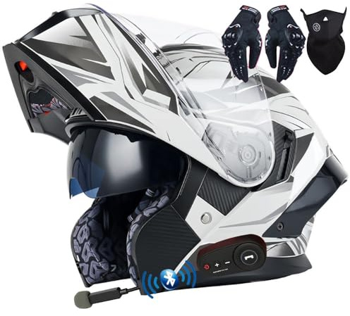 Letetexi Bluetooth Casque Moto Modulable Anti-buée Visière Casques Scooter Chopper ECE Homologué Casques Intégraux Flip-Up Anti-Collision Casque Integral Moto pour Locomotive Homme Femme