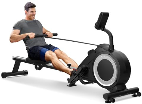 Rudergerät für zuhause klappbar, Rudergerät mit 16-stufig-Verstellbarer Widerstand, leises Magnetisches Rudergerät mit Gleitschiene aus Aluminium, LCD-Display, Faltbares Aufbewahrung